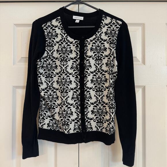 Charter Club Women’s Metallic Print Burnout Velvet Button Up Cardigan Size L - Picture 3 of 9